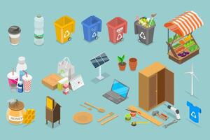 3D Isometric Flat Illustration of Zero Waste Objects Collection, Eco-Friendly Products vector