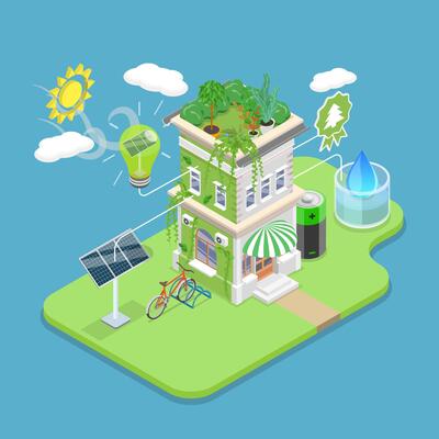 3D Isometric Flat Illustration of Save Water and Electricity, Natural Resources Preserving