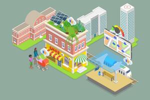 3D Isometric Flat Illustration of Carbon Emission Data Monitoring, CO2 Tracking. vector