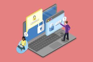 3D Isometric Flat Illustration of Digital Verification, Secure Two-factor Authentication vector
