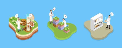 3D Isometric Flat Illustration of Soil Analysis , Controlling Earth Pollution vector