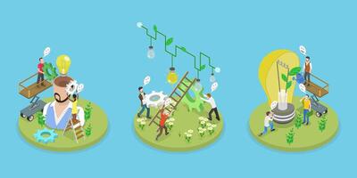 3D Isometric Flat Illustration of Effective Smart And Green Solutions, Sustainable Project Development vector