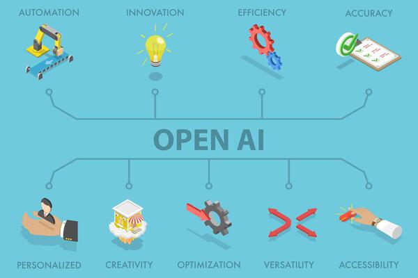 3D Isometric Flat Illustration of Open AI, Artificial Intelligence Software