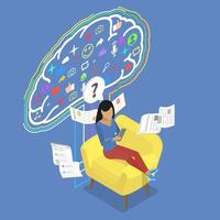 3D Isometric Flat Illustration of Phone Addiction, Smartphone Endless Scroll vector