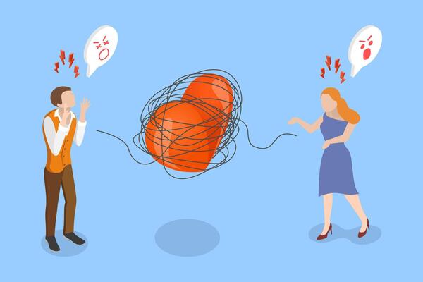 3D Isometric Flat Illustration of Relationship Problem, Broken Family Life or Divorce