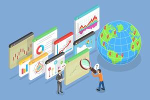 3D Isometric Flat Illustration of Analysis Report or Research Results, Financial Statistics vector