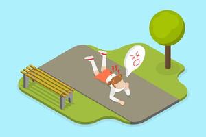 3D Isometric Flat Illustration of Distressed Child , Crying, Beating Ground and Uncontrollable Screams vector