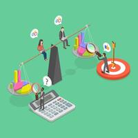 3D Isometric Flat Illustration of Comparison Of Quality And Cost, Business Comparison Tool for Improving and Progressing vector