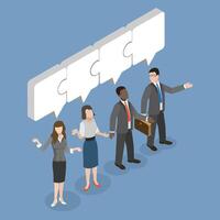 3D Isometric Flat Illustration of Meeting Discussion, Effective Communication and Collaboration for Successful Partnerships vector