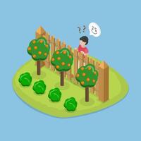3D Isometric Flat Illustration of Curious Neighbor, Observing Street Activity or Eavesdroping vector