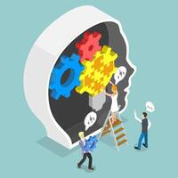 3D Isometric Flat Illustration of Critical Thinking, Problem Solving Skills Development vector