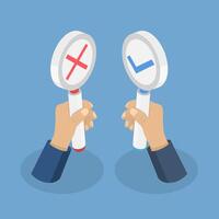 3D Isometric Flat Illustration of Wrong And Right, Signs with Cross and Checkmark vector