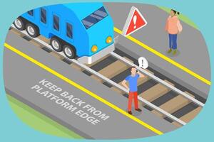3D Isometric Flat Illustration of Railroad Safety Rules, Guidelines and Advice vector