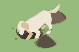 3D Isometric Flat Illustration of Dog Digging a Hole in Soil, Wagging Tail Embodying Joy vector