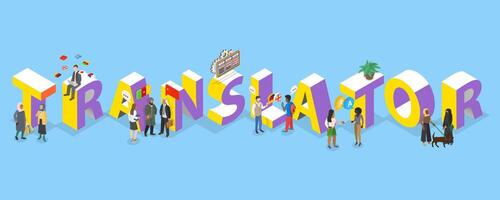 3D Isometric Flat Illustration of Translator, Language Translation Service vector