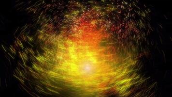 Fast moving golden particles carried by the wind swirl and sparkle through space, spiraling into a tornado. video
