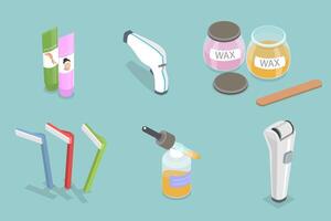 3D Isometric Flat Illustration of Depilation, Beauty Procedures Using Wax and Laser vector