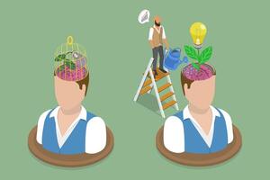 3D Isometric Flat Illustration of Different Mindsets, Embracing Growth Over Fixed Mindset vector