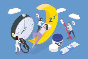 3D Isometric Flat Illustration of Bedtime Routine, Nighttime Rituals for Better Sleep vector