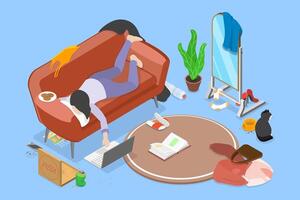 3D Isometric Flat Illustration of Lazy Day, Enjoying Leisure and Relaxation, a Space for Unwinding vector