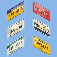 3D Isometric Flat Set of License Plates, Collection from Various US States vector