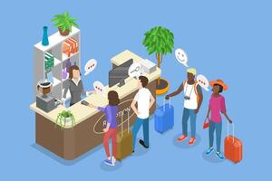 3D Isometric Flat Illustration of Receptionist, Reception Desk vector