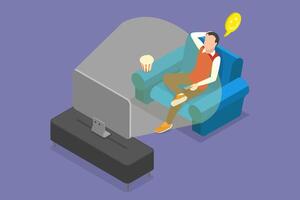 3D Isometric Flat Illustration of Watching TV, Show Enjoying and Relaxing on Sofa vector