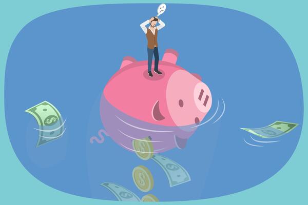 3D Isometric Flat Illustration of Sunk Cost Fallacy, Evaluating Business Resource Investments