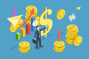 3D Isometric Flat Illustration of Money Value, Loss of Investment Due to Inflation vector