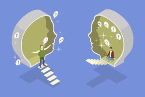 3D Isometric Flat Illustration of Introvert Vs Extrovert, Human Personality Types vector