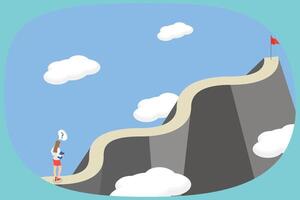 3D Isometric Flat Illustration of Route To Success, Achieving a Goal at the Mountain Peak vector