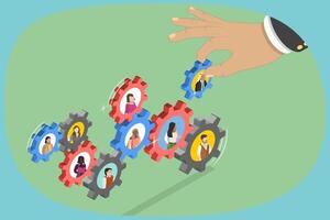 3D Isometric Flat Illustration of People Management, Team and Career Development vector