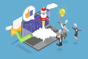 3D Isometric Flat Illustration of Successful Startup, A Profitable Start-up and Business Idea vector