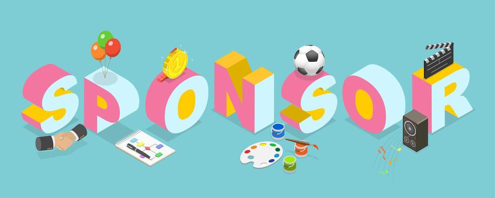 3D Isometric Flat Illustration of Sponsor, Supporting Art, Music, Sport Projects