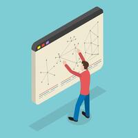3D Isometric Flat Illustration of Blockchain Analytics, Decentralized vs Centralized System vector