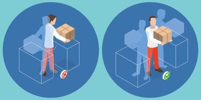 3D Isometric Flat Illustration of Load Handling In Workplace, Safe Way of Manual Lifting of Weights vector