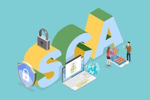 3D Isometric Flat Illustration of SCA, Strong Customer Authentication vector