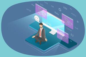 3D Isometric Flat Illustration of Coder, Software Developer vector