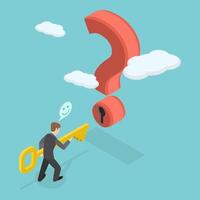 3D Isometric Flat Illustration of Unlock Answer For Problem , Wisdom or Understanding vector