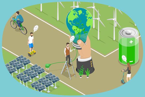 3D Isometric Flat Illustration of Clean Renewable Energy, Modern Eco Technology