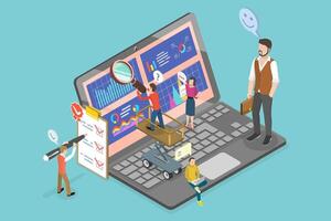 3D Isometric Flat Illustration of KPI Data Report Dashboard, Metrics Analysis vector