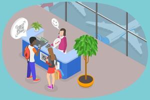 3D Isometric Flat Illustration of QR Code Check-in, Verification Process vector