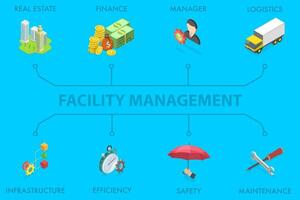 3D Isometric Flat Illustration of Facility Management, Building and Working Tools vector