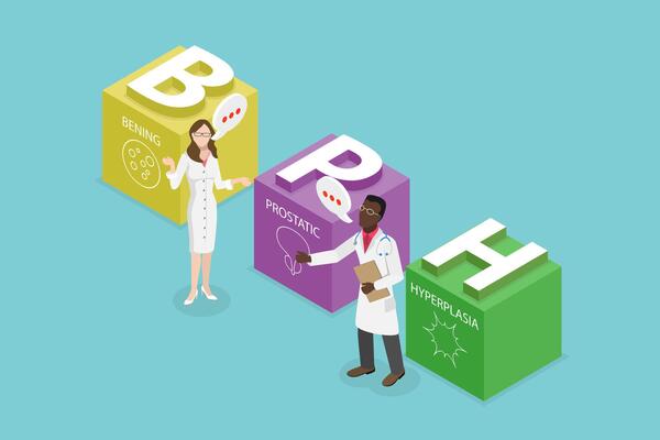 3D Isometric Flat Illustration of BPH, Benign Prostatic Hyperplasia
