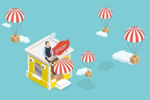 3D Isometric Flat Illustration of Dropshipping Business Model, E-store and E-commerce Business vector