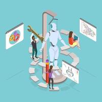 3D Isometric Flat Illustration of Robot Making Technology, Artificial Intelligence vector