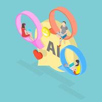 3D Isometric Flat Illustration of AI Chat Bot, Artificial Intelligence Robot vector