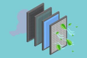 3D Isometric Flat Illustration of Air Filtering, Purification and Filtration Process vector