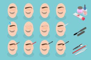 3D Isometric Flat Illustration of Eyebrows Shaping, Various Forms and Types vector