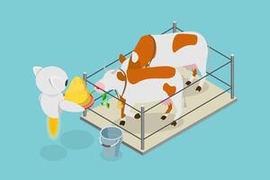 3D Isometric Flat Illustration of Smart Automated Farming, Monitoring Health and Managing of Livestock vector